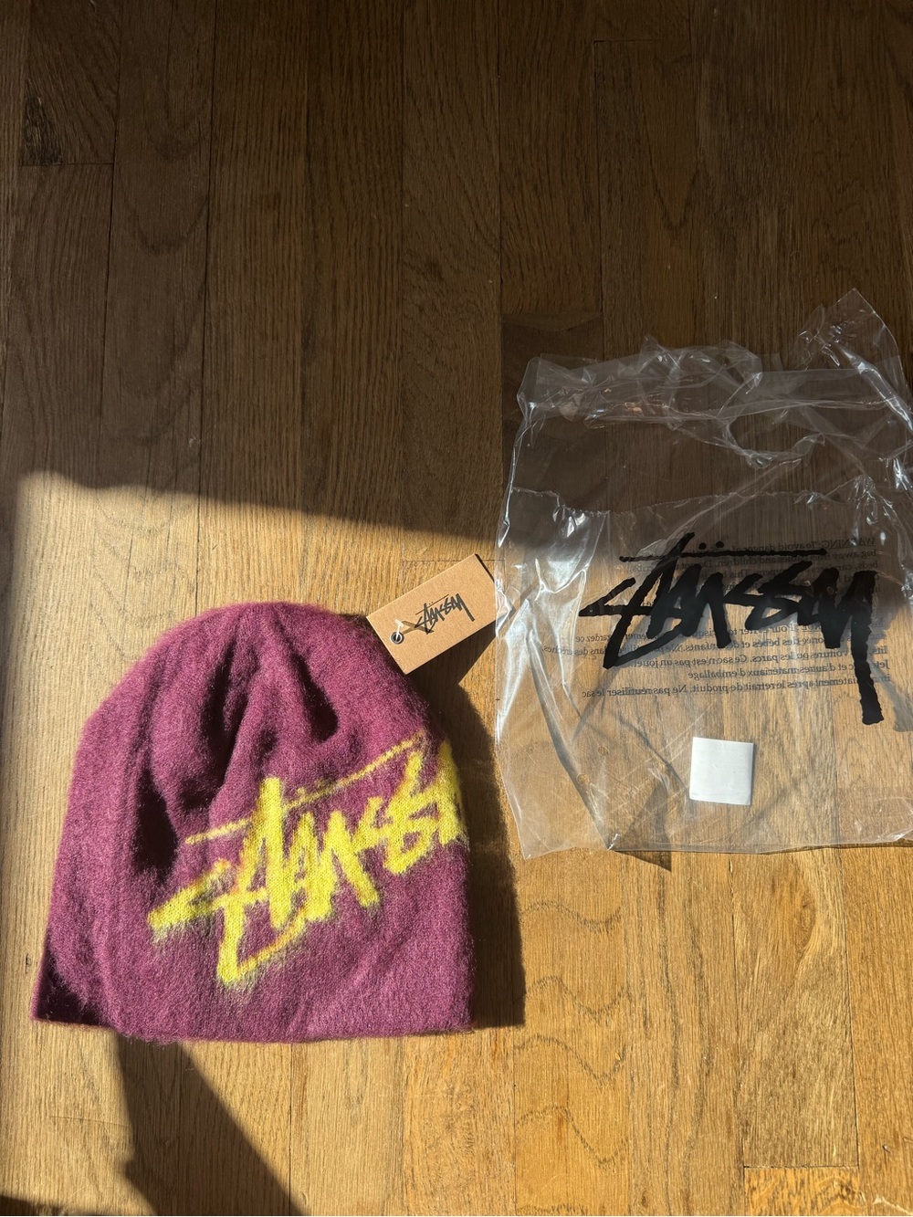 Stussy Burgundy Beanie with Yellow Logo